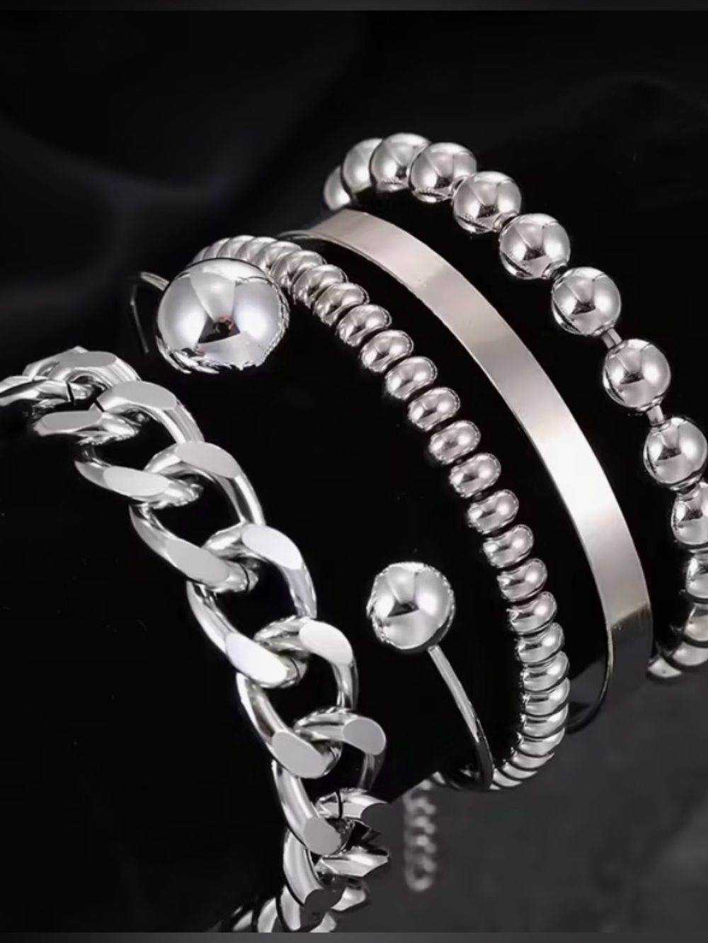 🩶 Silver-Tone Multi-Stack Stylish Five Bracelet Set 🩶
